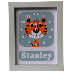 Stripey Cats Personalised Terrance Tiger Framed Clock, 23 x 18cm Blue